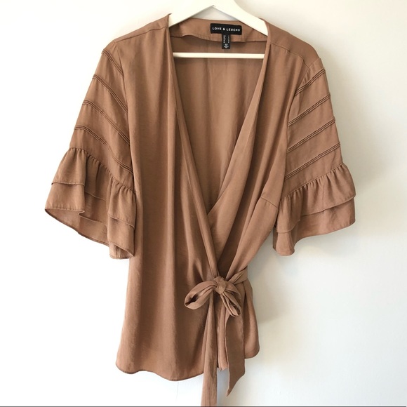 Love & Legend Tops - Love & Legend Wrap Top with Flutter Sleeves